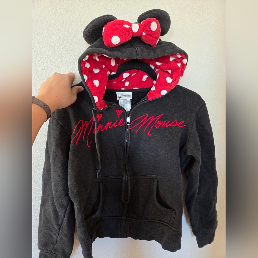 Disney Parks Minnie Mouse Hoodie Zip Up Ears Bow Jacket Size M